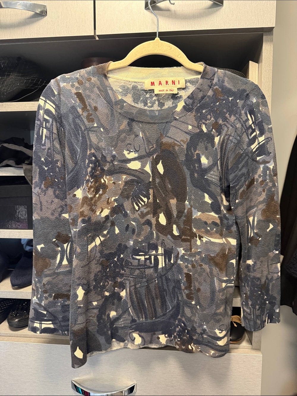 Marni Blue and Brown Abstract Knit Long Sleeve Top - M